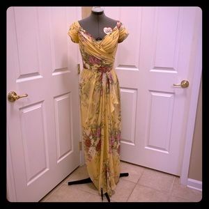 Victor Costa Yellow Floral Dress - Size 6